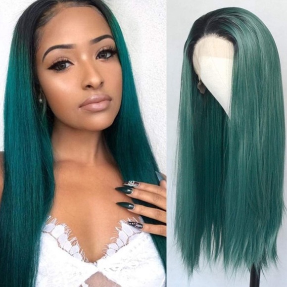22inch Straight Ombre Green Lace Front Wigs